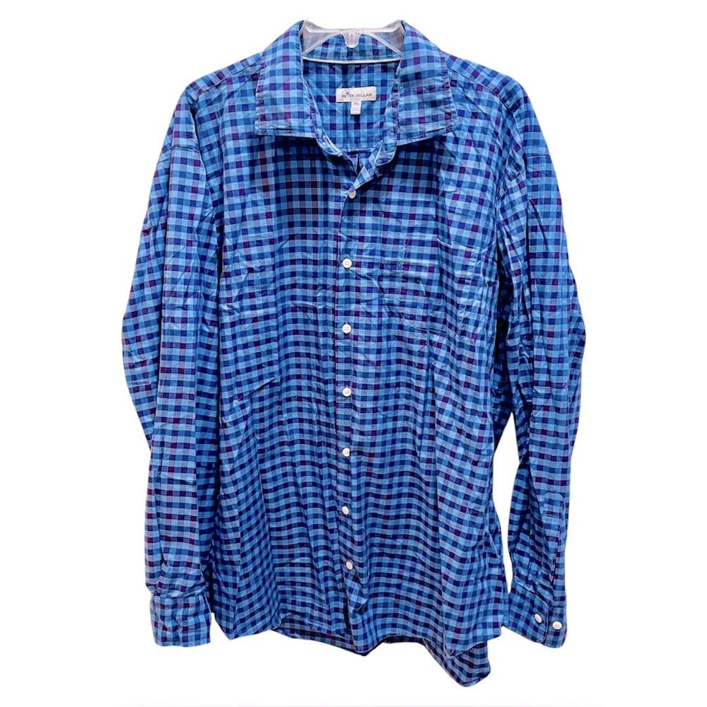 Peter Millar Blue Checkered Men's Shirt XXL